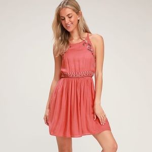 Sunshine Delight Coral Pink Embroidered
